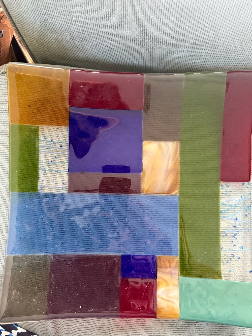 Handmade Colorful Geometric Glass Tray - Multicolor